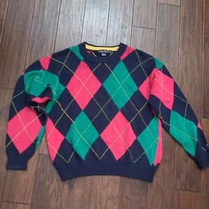Nautica Men's Vintage Crewneck Argyle Sweater - Pink, Green, Navy size Large